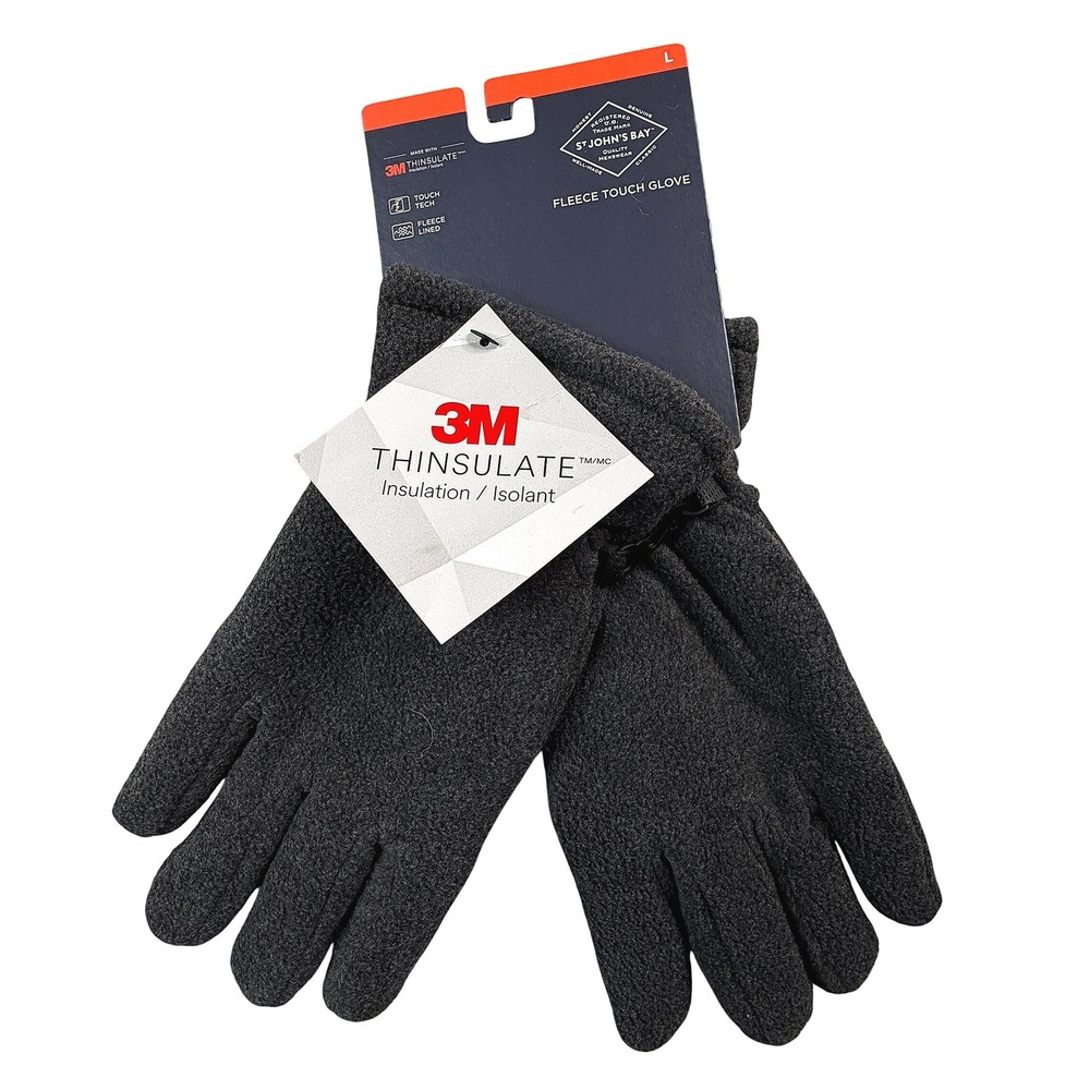 NWT St Johns Bay Mens Fleece Touch‎ Gloves 3M Thinsulate Charcoal Gray Large